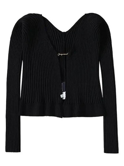 La Maille Pralu Longue Micro Charm Logo Cardigan Black - JACQUEMUS - BALAAN 2