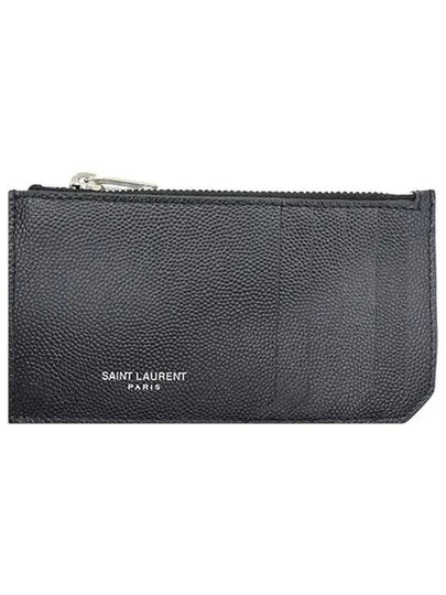 Leather Zipper Classic Fragment Card Wallet Black - SAINT LAURENT - BALAAN 2