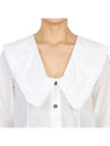 Women's Wide Collar Plunge Neck Cotton Shirt White - GANNI - BALAAN 9