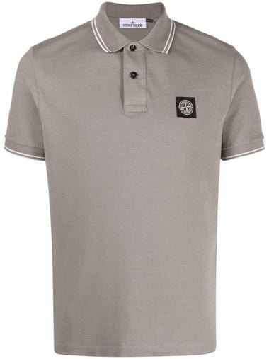 Stretch Cotton Pique Short Sleeve Polo Shirt  Dove Grey - STONE ISLAND - BALAAN 1