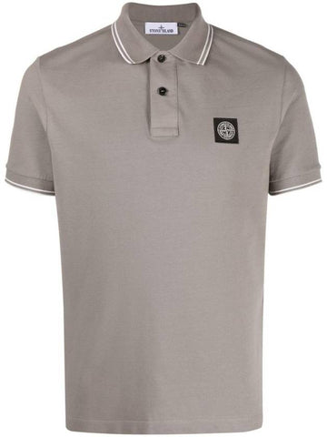 Stretch Cotton Pique Short Sleeve Polo Shirt  Dove Grey - STONE ISLAND - BALAAN 1