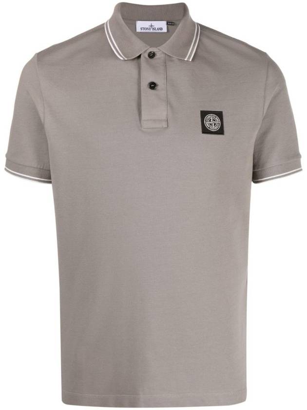 Stretch Cotton Pique Short Sleeve Polo Shirt  Dove Grey - STONE ISLAND - BALAAN 1