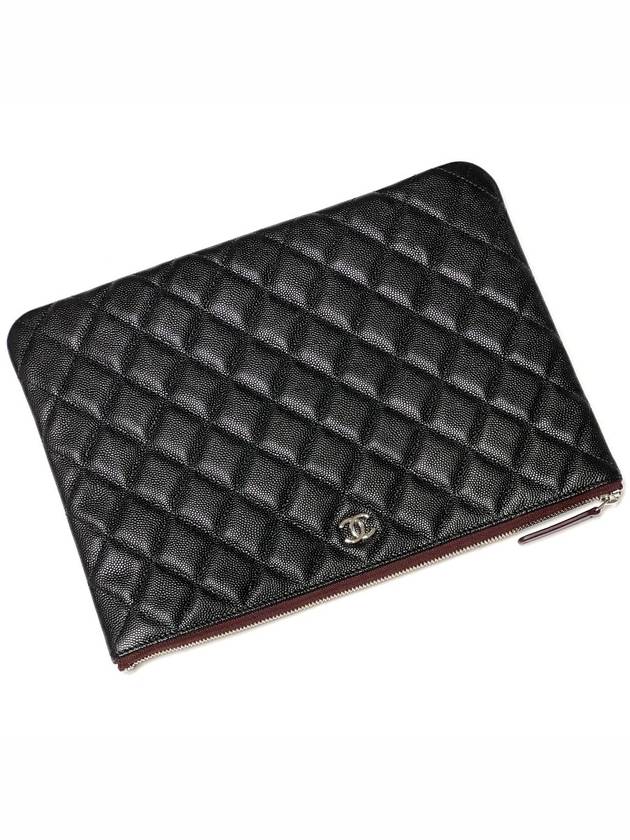 Medium Classic Clutch Bag Caviar Leather & Silver Black - CHANEL - BALAAN 3