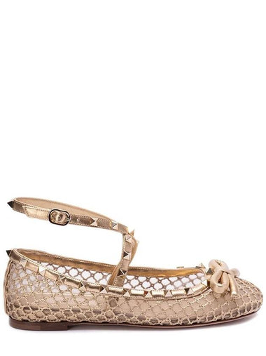 VALENTINO ROCKSTUD BALLET FLAT IN MESH AND TONAL S - VALENTINO - BALAAN 1