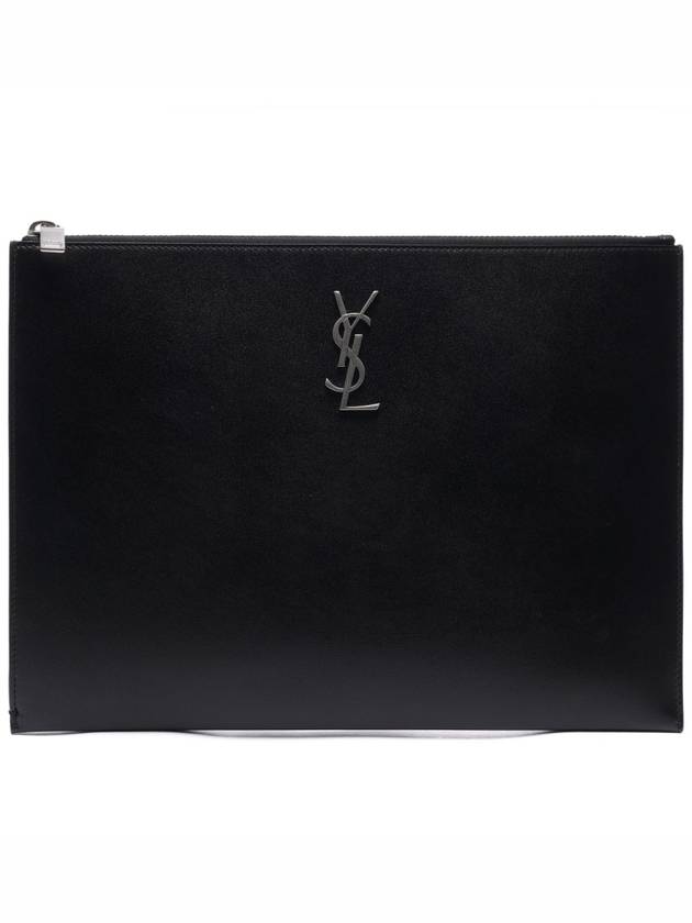 Monogram Silver Medium Clutch Bag Black - SAINT LAURENT - BALAAN 2