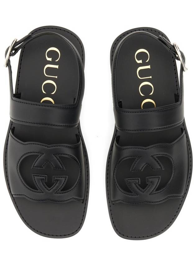 Men's Interlocking G Leather Sandals Black - GUCCI - BALAAN 4