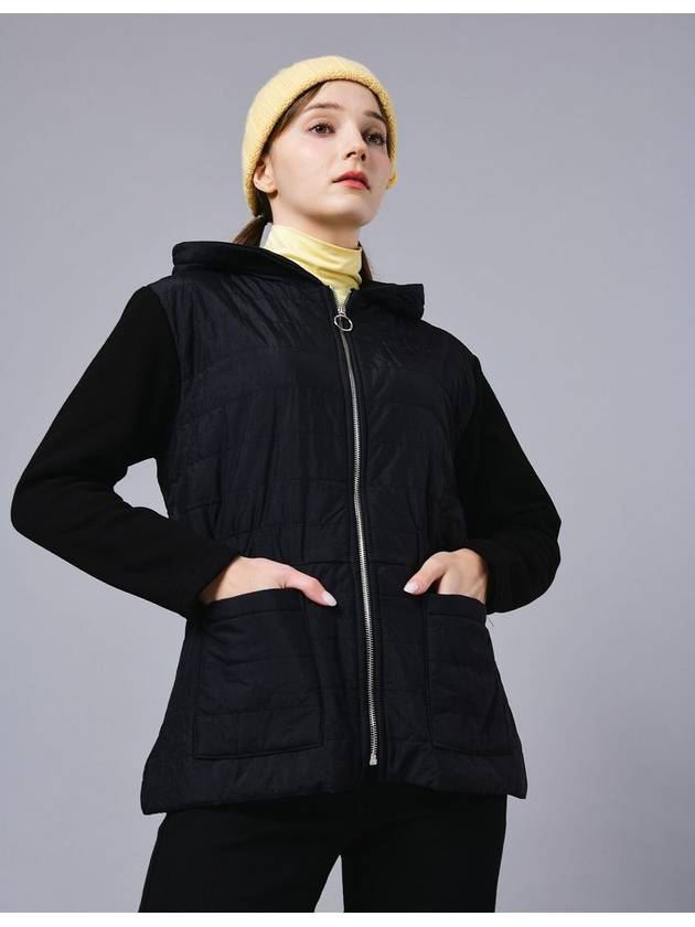 Women s Wellon Padded Jersey Patch Hood Zip up Elastic Belt Black Jacket DO6232JK97 - DOYOUKNOWMC GOLF WEAR - BALAAN 4