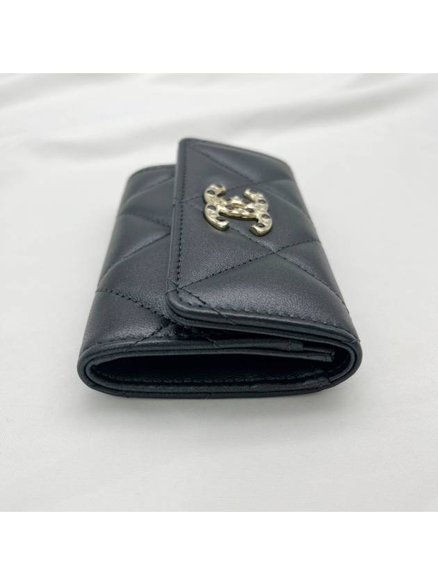 CC Logo Flap Lambskin Card Wallet Black - CHANEL - BALAAN 4