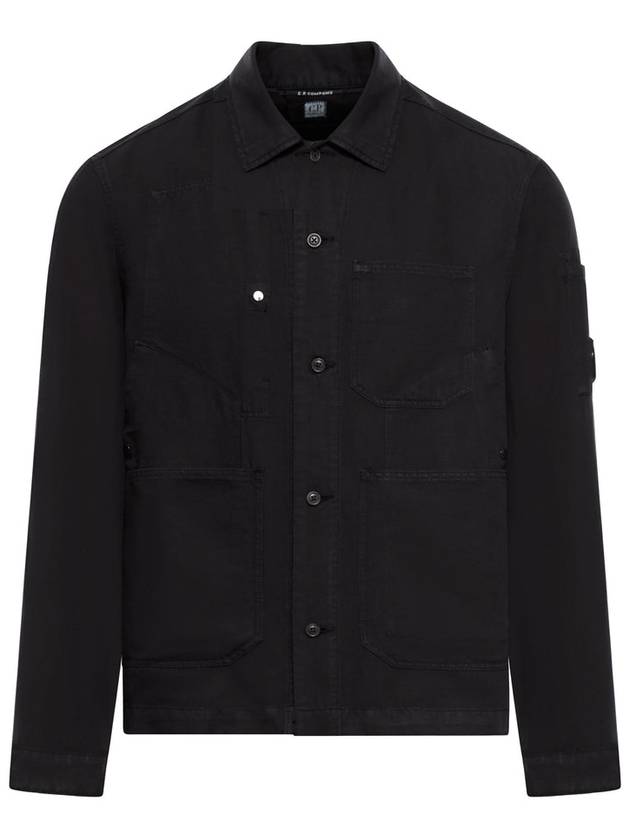 Cotton Linen Over Long Sleeve Shirt Black - CP COMPANY - BALAAN 2