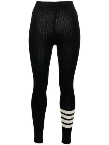 Women's Wool Cashmere Rib 4 Bar Leggings Black - THOM BROWNE - BALAAN 1