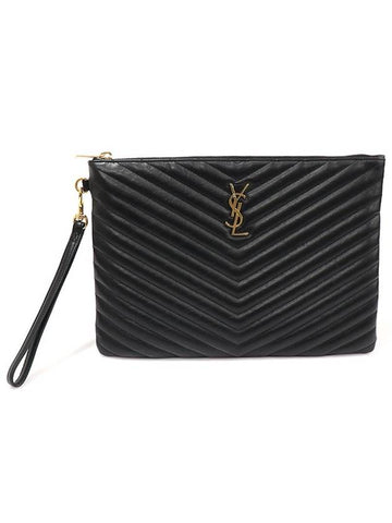 559193 Black Quilted Calfskin Gold Monogram Tablet New Medium Clutch - SAINT LAURENT - BALAAN 1