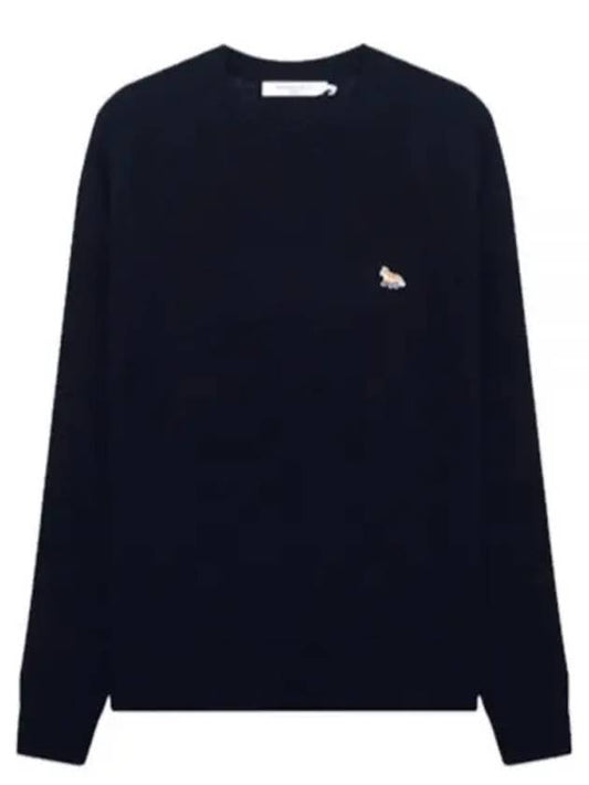 Baby Fox Patch Cosy Round Neck Pullover Wool Knit Top Navy - MAISON KITSUNE - BALAAN 1