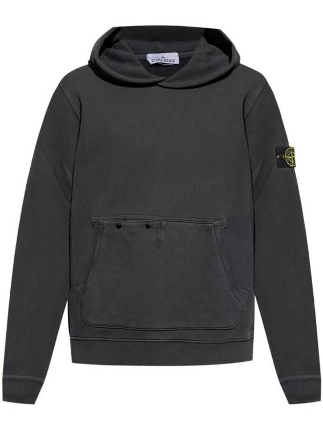 Old Effect Cotton Diagonal Fleece Hoodie Black - STONE ISLAND - BALAAN 2