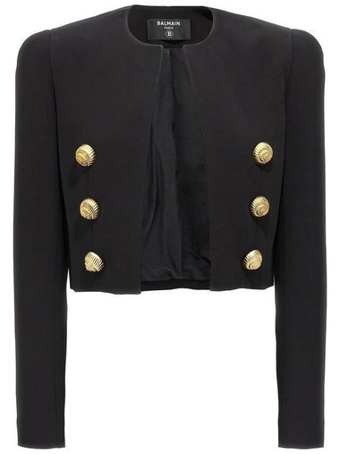 Gold Button Crop Crepe Jacket Black - BALMAIN - BALAAN 1