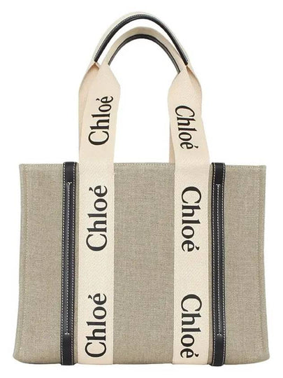 Woody Canvas Medium Tote Bag White Navy - CHLOE - BALAAN 2