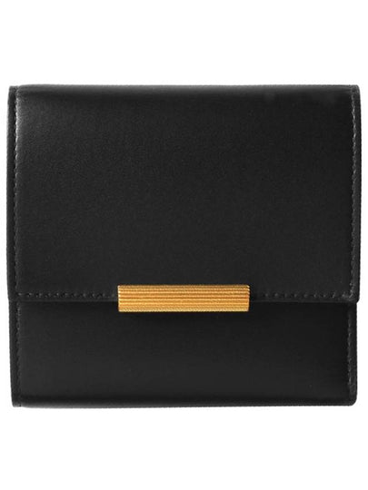 Logo 3-Fold Calfskin Half Wallet Black - BOTTEGA VENETA - BALAAN 2