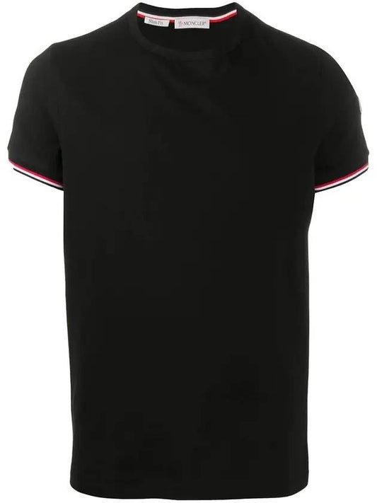 Men's Arm Logo Round Short Sleeve T-Shirt Black - MONCLER - BALAAN.