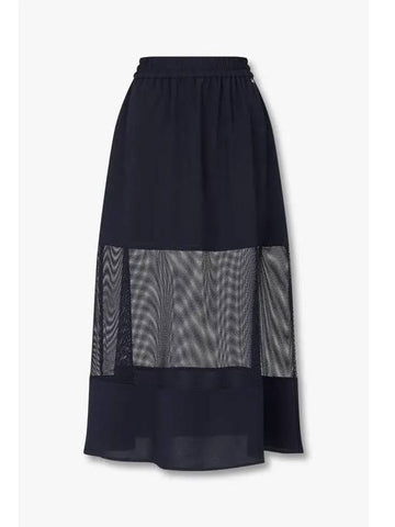 Women s Mesh Panel Flare Banded Skirt Dark Navy - ARMANI EXCHANGE - BALAAN 1