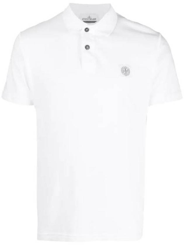 Logo Patch Short Sleeve Cotton Polo Shirt White - STONE ISLAND - BALAAN 1