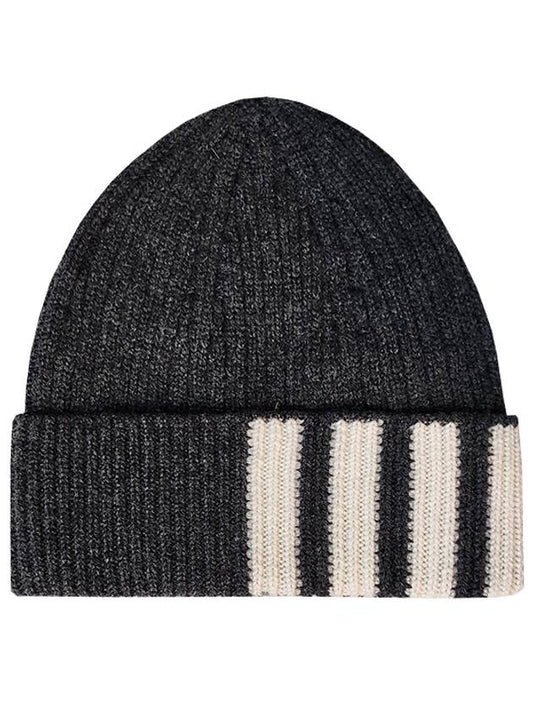 4 Bar Stripe Cashmere Beanie Grey - THOM BROWNE - BALAAN 2