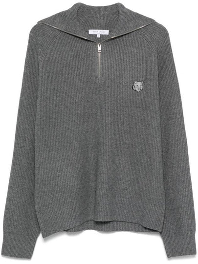 Fox Head Patch Half Zip Up Knit Top Grey - MAISON KITSUNE - BALAAN 2