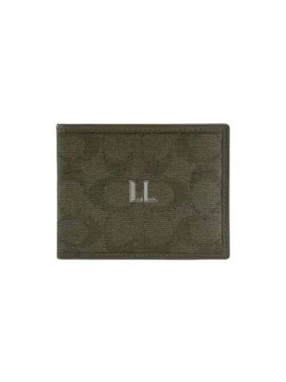 Slim Billfold Signature Jacquard Half Wallet Army Green - COACH - BALAAN 2