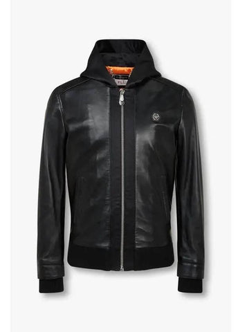 Men s Satin Hooded Leather Bomber Jacket Black - PHILIPP PLEIN - BALAAN 1