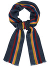 Striped Fringe Wool Silk Muffler Navy - PAUL SMITH - BALAAN 4