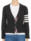 4-Bar V-Neck Cashmere Cardigan Dark Grey - THOM BROWNE - BALAAN 2