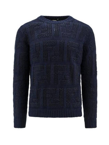 Crew Neck FF Knit Top Navy - FENDI - BALAAN 1