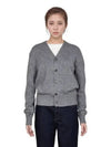 Heart Logo V Neck Cashmere Cardigan Heather Grey - AMI - BALAAN 2