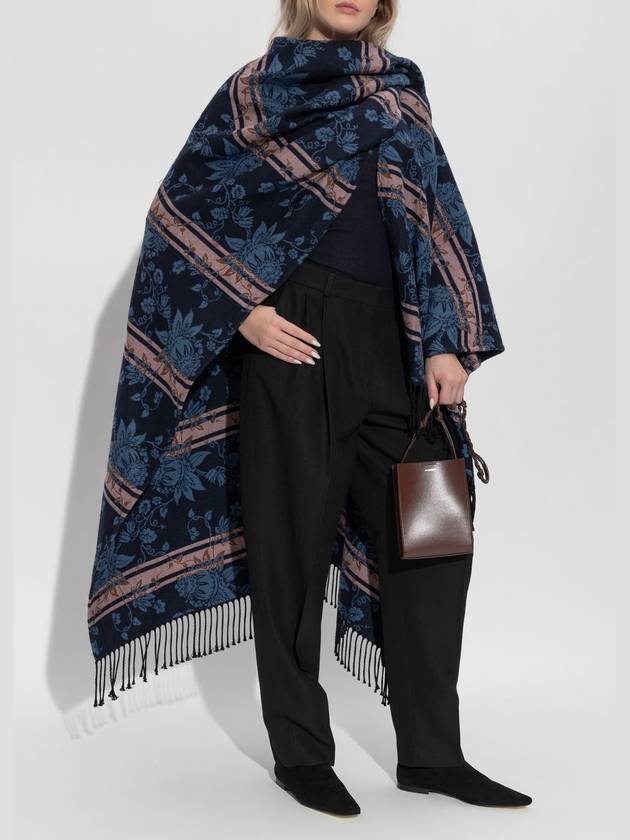 Etro Wool Poncho With Floral Motif, Women's, Navy Blue - ETRO - BALAAN 2