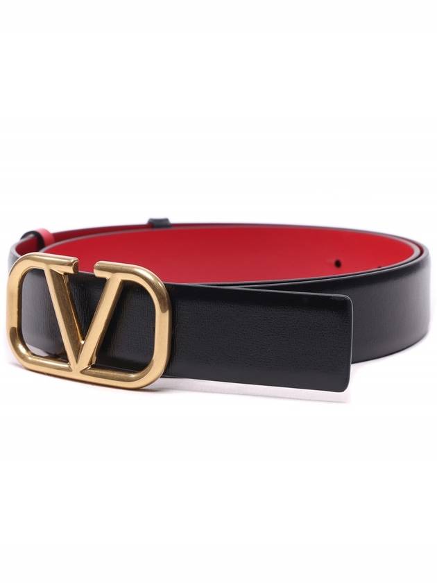 V Logo Signature Reversible Leather Belt Black Red - VALENTINO - BALAAN 4