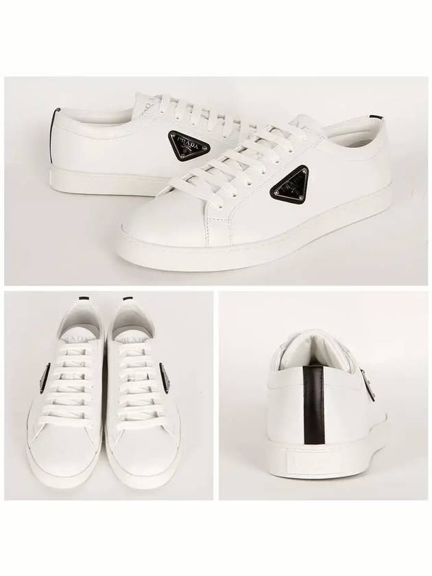 Brushed Leather Low Top Sneakers White Black - PRADA - BALAAN 3