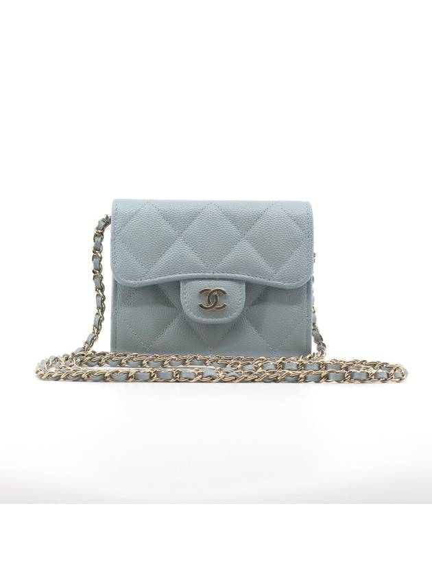 CH Classic Light Blue Chain Card Wallet Gold CH21WT006LB55 - CHANEL - BALAAN 1