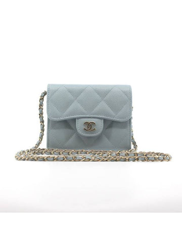 CH Classic Light Blue Chain Card Wallet Gold CH21WT006LB55 - CHANEL - BALAAN 1