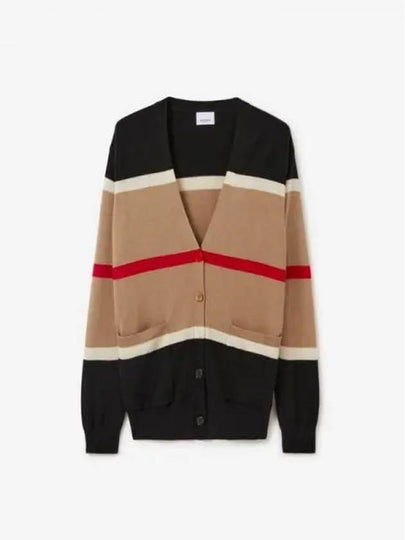 Striped Cashmere Silk Cardigan Camel - BURBERRY - BALAAN 2