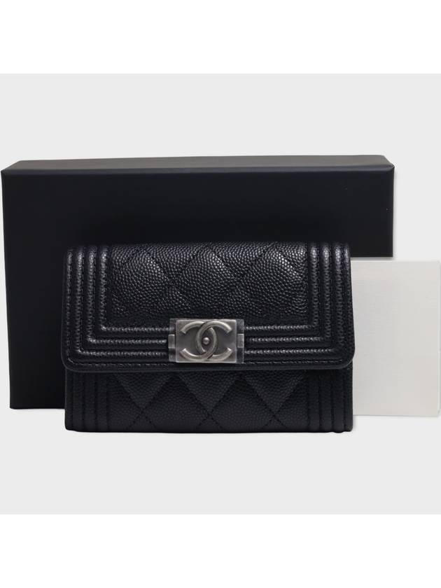 Boy Flap Card Holder Grained Calfskin Ruthenium Black - CHANEL - BALAAN.