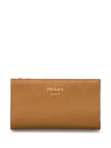 Logo Bifold Leather Long Wallet Camel - PRADA - BALAAN 1