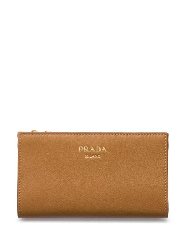 Logo Bifold Leather Long Wallet Camel - PRADA - BALAAN 1