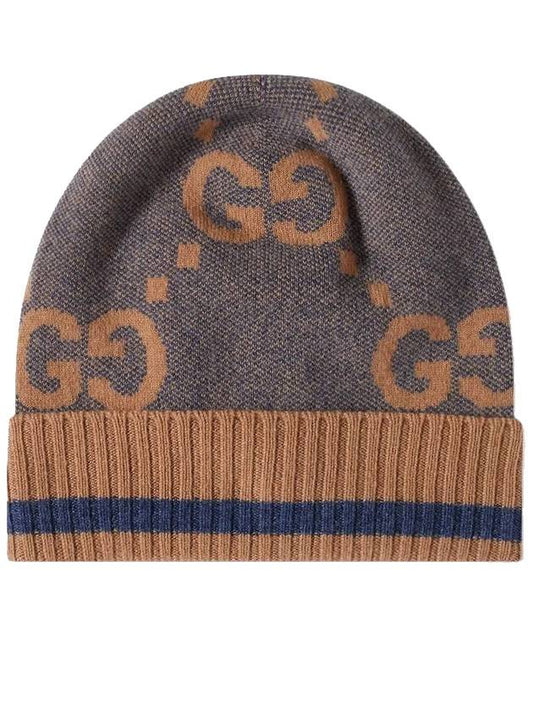 GG Monogram Knit Cashmere Beanie Blue Beige - GUCCI - BALAAN 1