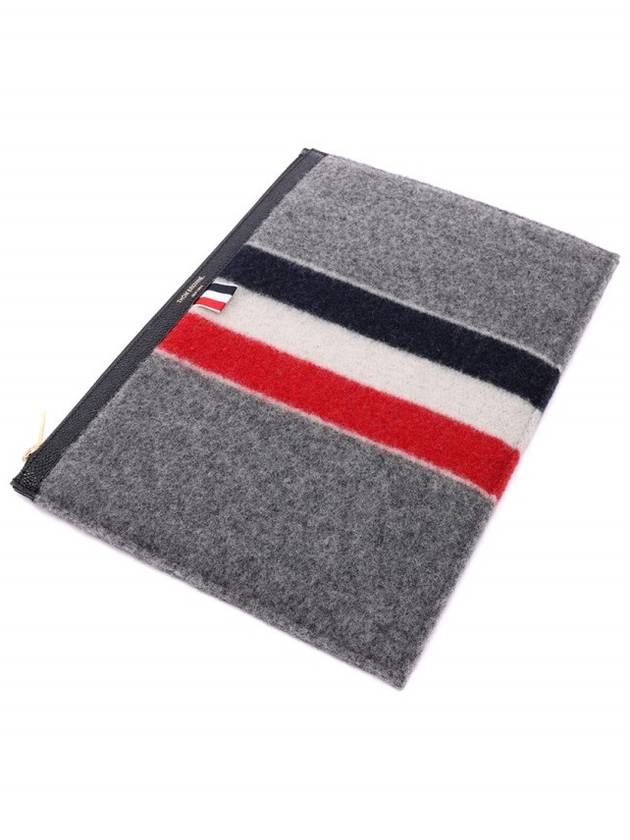 Men's Three Stripes Boiled Wool Stripe Zipper Document Holder Clutch Bag Medium Grey - THOM BROWNE - BALAAN 6