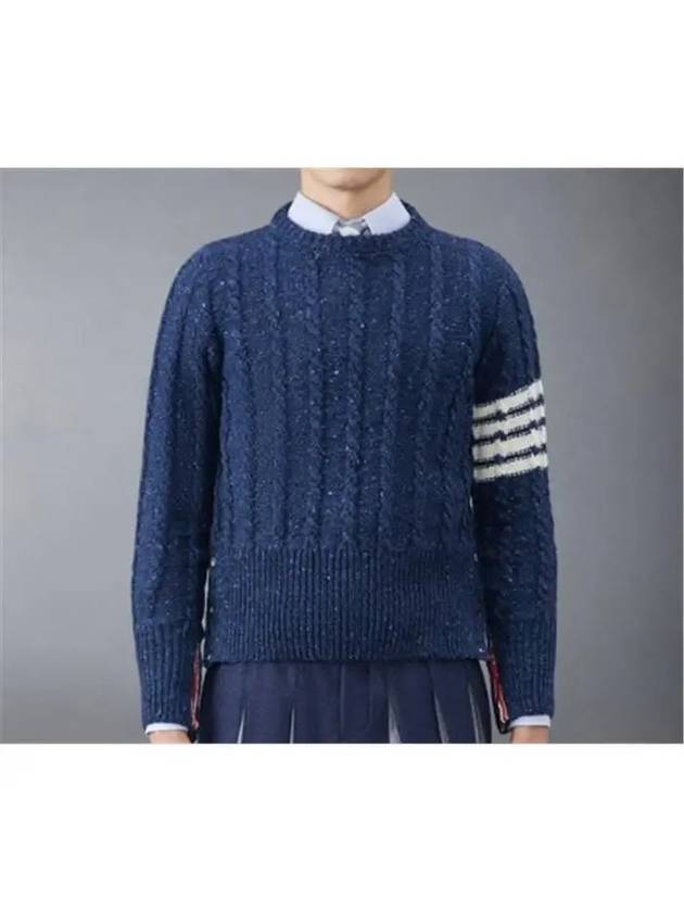 Donegal Twist Cable 4-Bar Classic Crewneck Knit Top Blue - THOM BROWNE - BALAAN 5