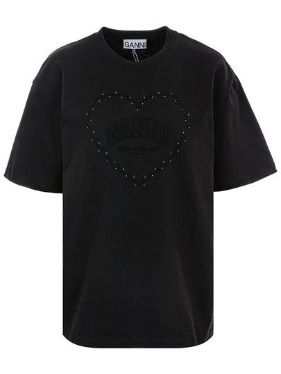 Drop Shoulder Heart Cotton Short Sleeve T-Shirt Black - GANNI - BALAAN 2