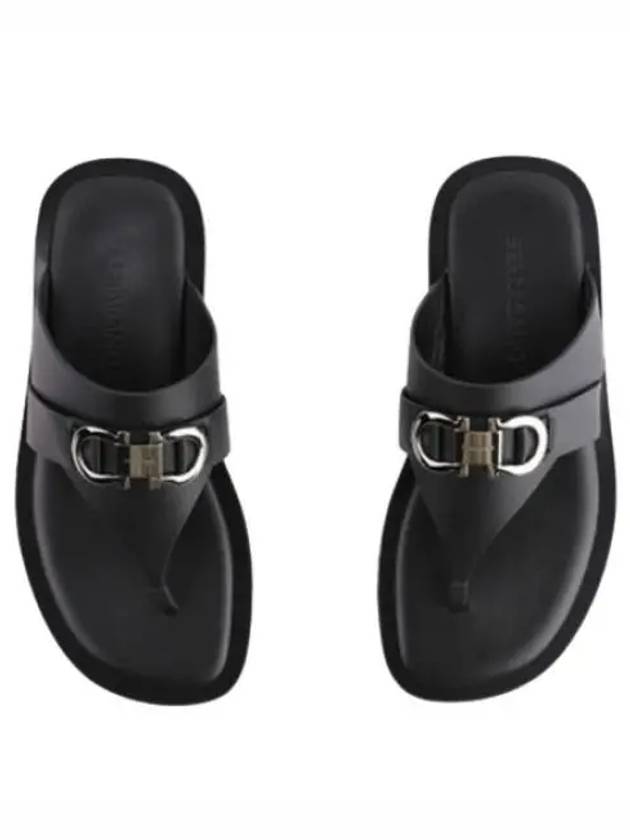 Gancini Leather Flip Flops Black - SALVATORE FERRAGAMO - BALAAN 2