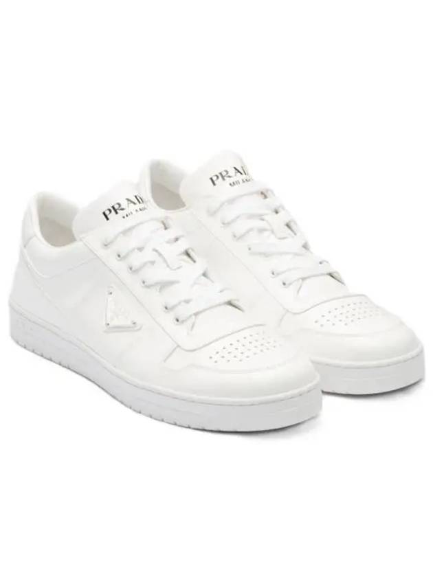 Men's Downtown Triangle Logo Leather Low Top Sneakers White - PRADA - BALAAN 2