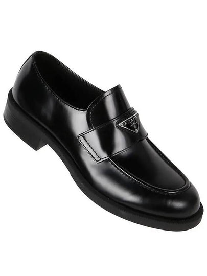 Triangle Logo Brushed Leather Loafer Black - PRADA - BALAAN 2