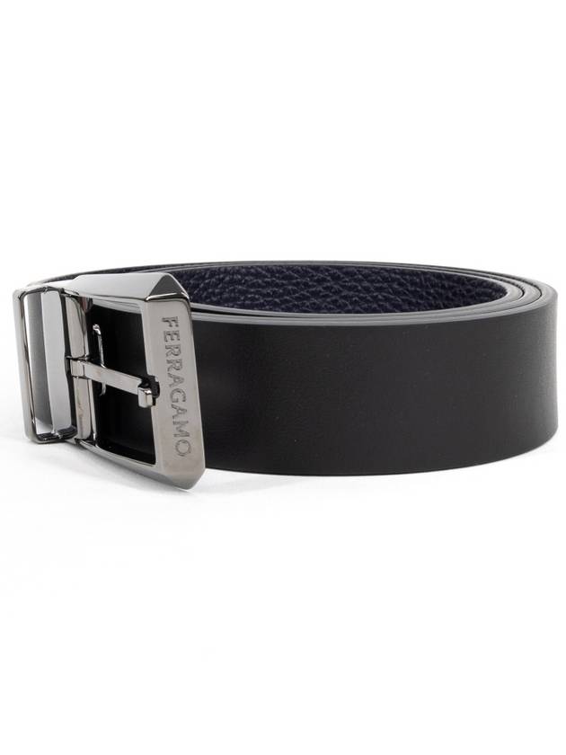 Logo Reversible Leather Belt Black Blue - SALVATORE FERRAGAMO - BALAAN 3