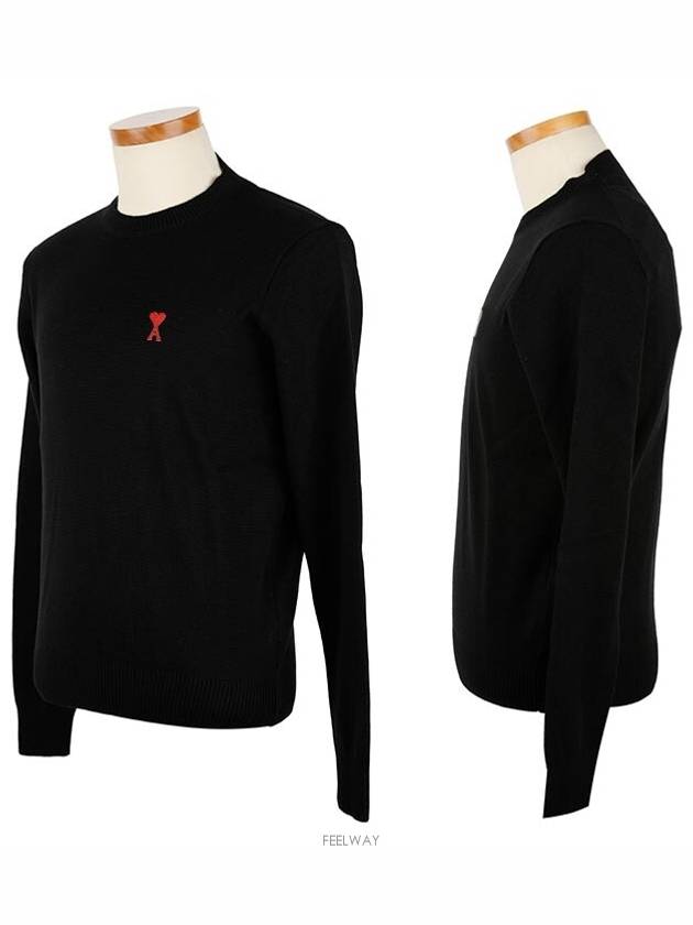 Heart Logo Patch Knit Top Black - AMI - BALAAN 3