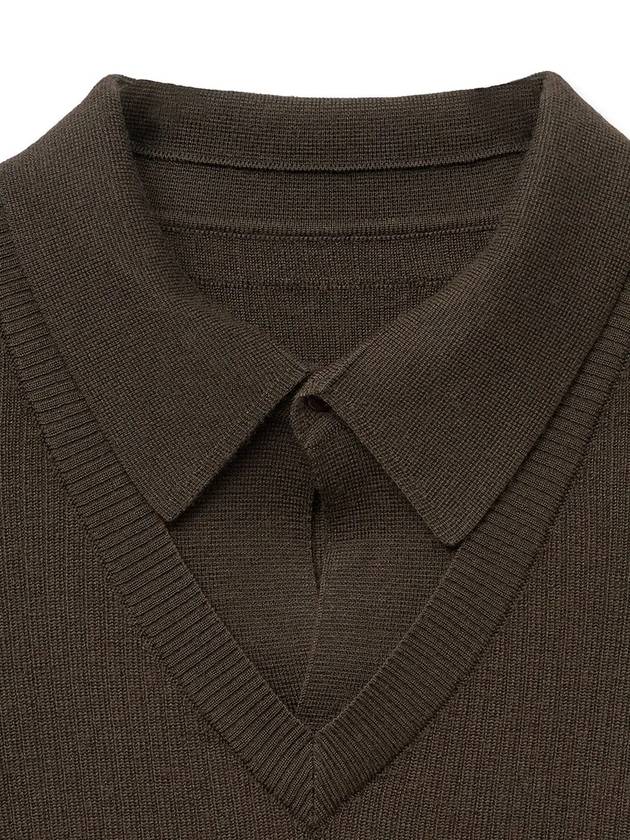 Layered V neck polo knit deep brown - NOIRER - BALAAN 11